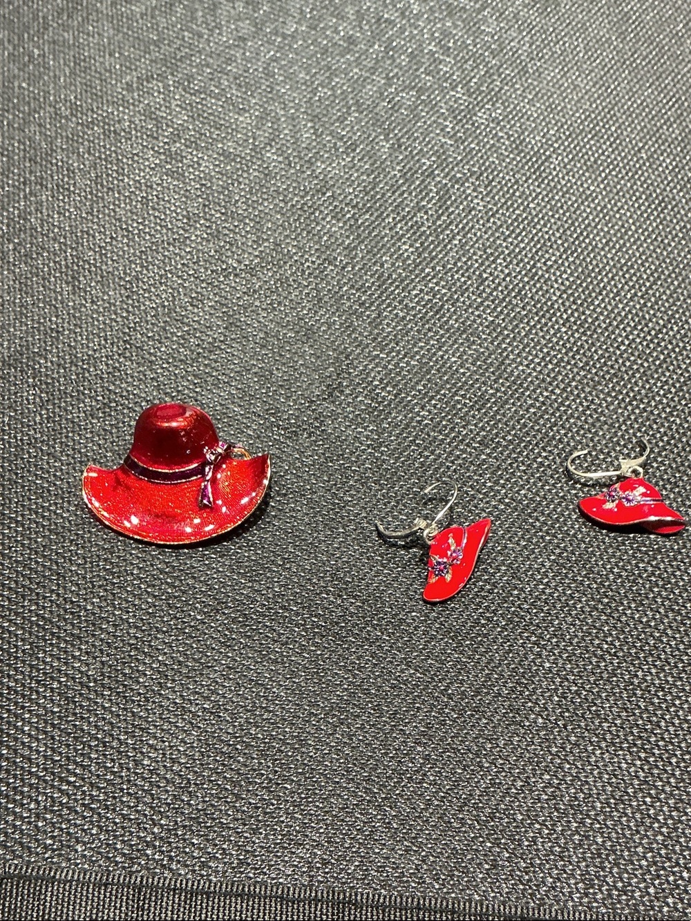 Red Lady’s Hat Pin and Earring Set